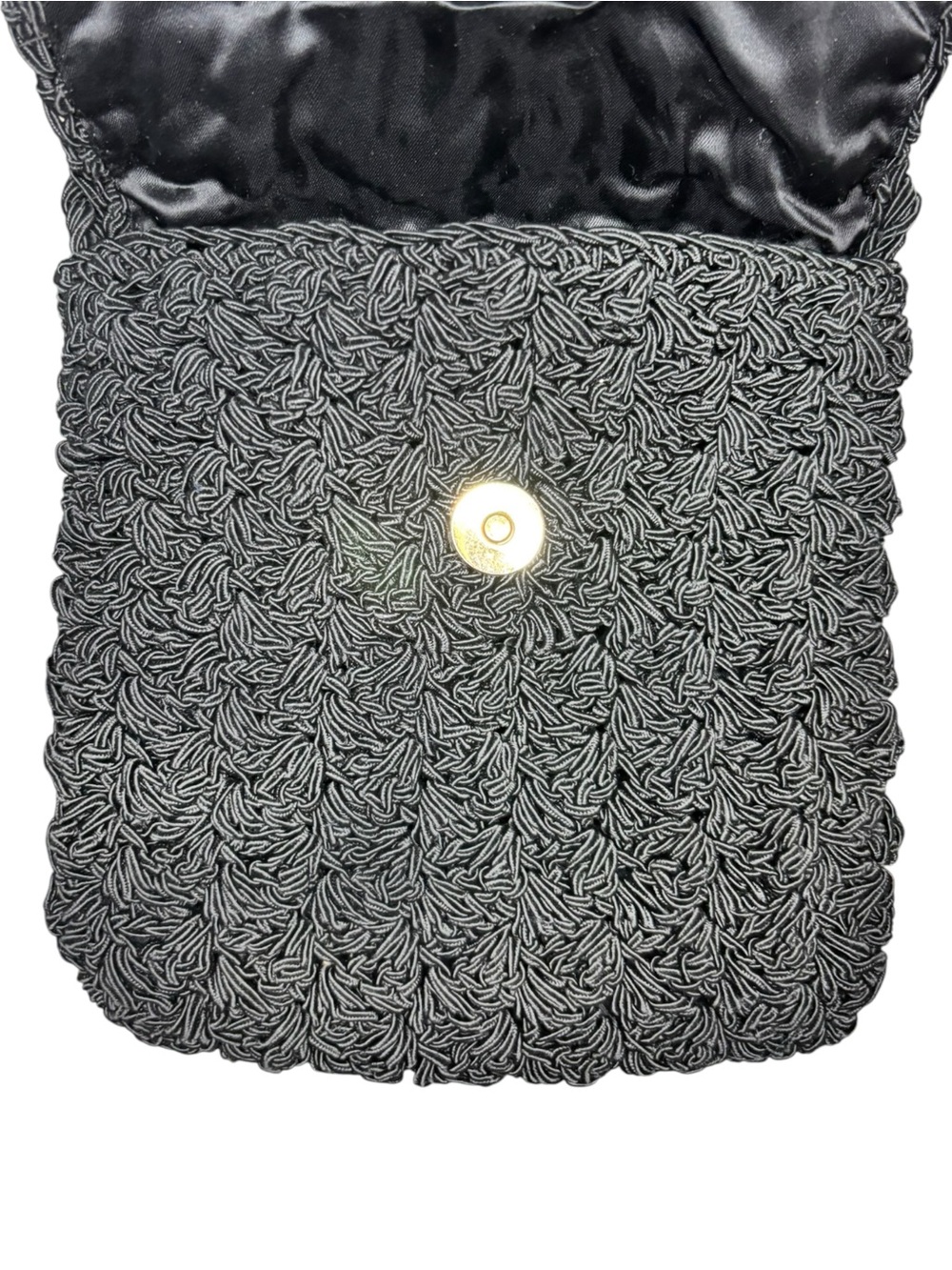 Vintage Black Handwoven Macramé Crossbody Bag Boho Tassel Purse - Picture 5 of 9